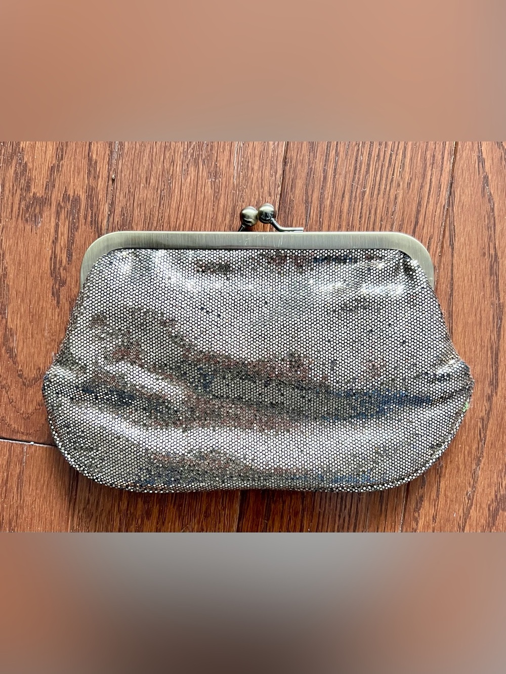 Express Gold Sparking Clutch with Snap Closure, Chain & Zip Pocket Inside